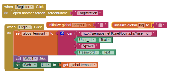 MIT App Inventor registration and login system in android app using PHP and MySql